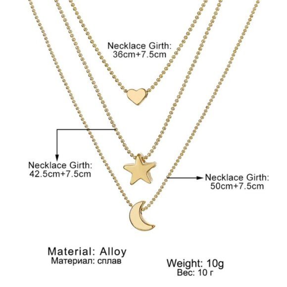 Vintage Multilayer Bohemian Star Moon Love Collar - Picture 6 of 8